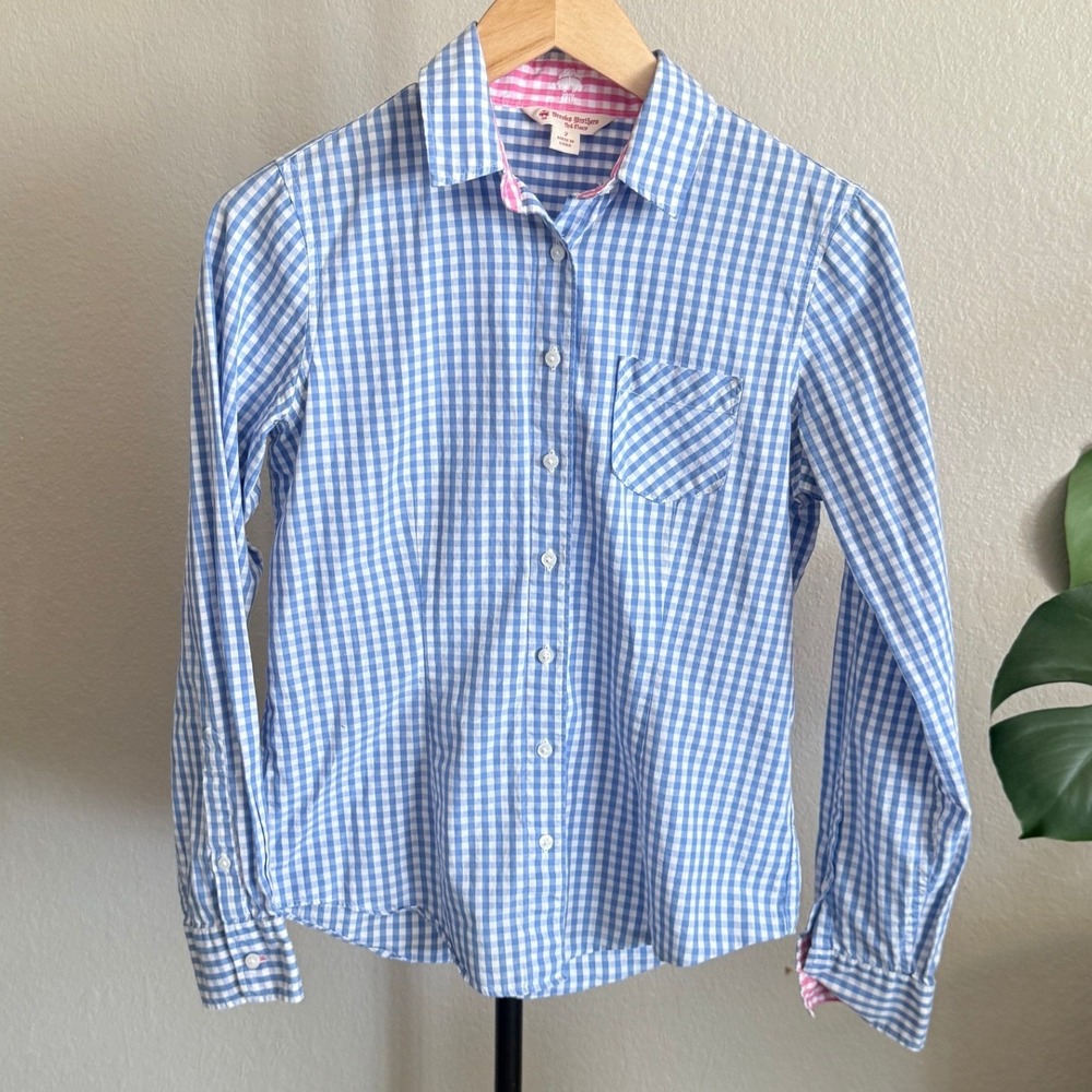 Brooks Brothers Red Fleece Womens Blue Gingham Button Down Shirt Size 2